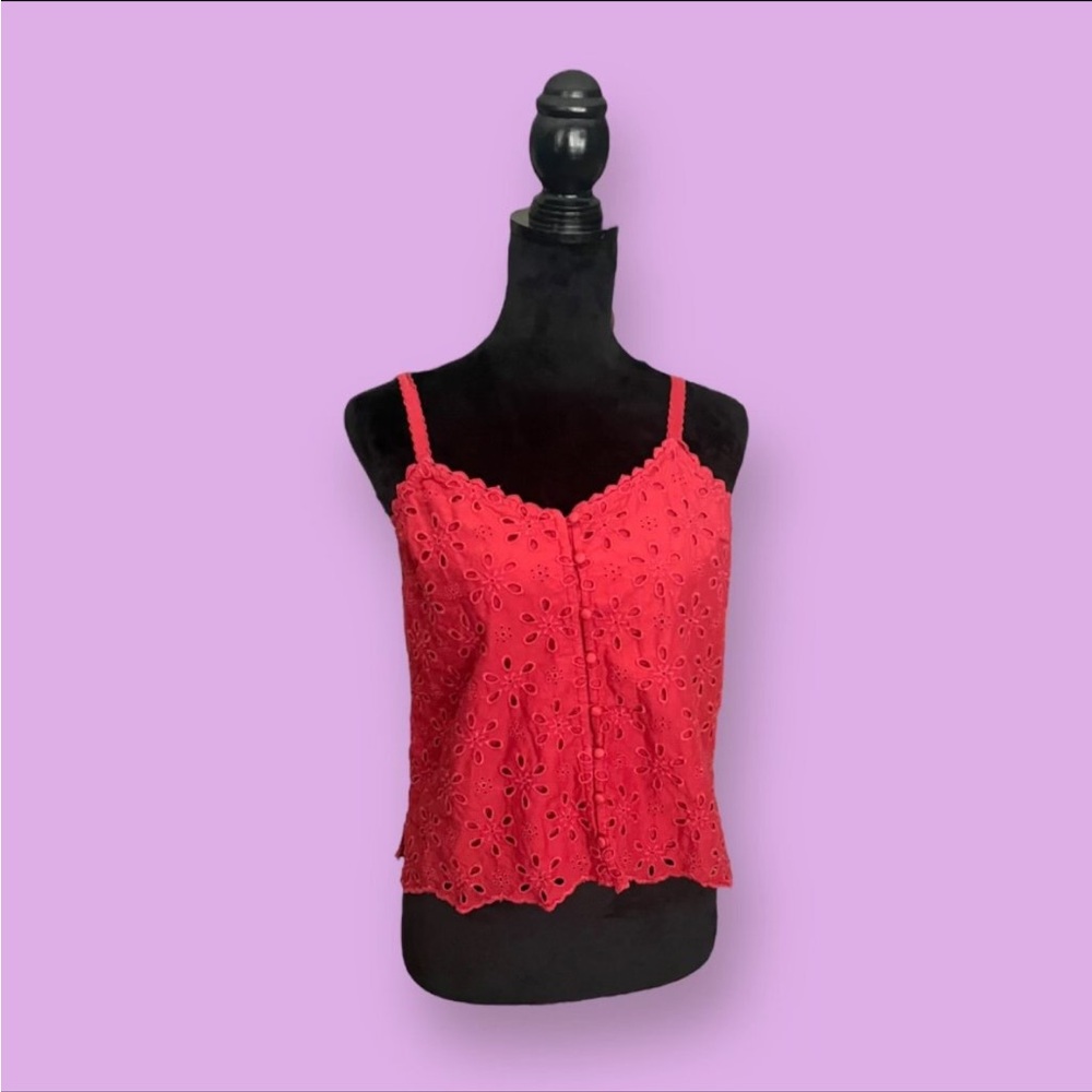 Abercrombie and Fitch Red Tank Top Floral Embroidery Size Small